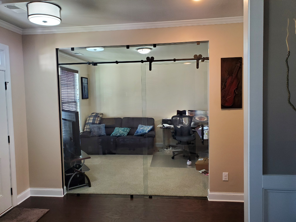 Home Office Solution using Laguna Bar Slider hardware from CR Laurence